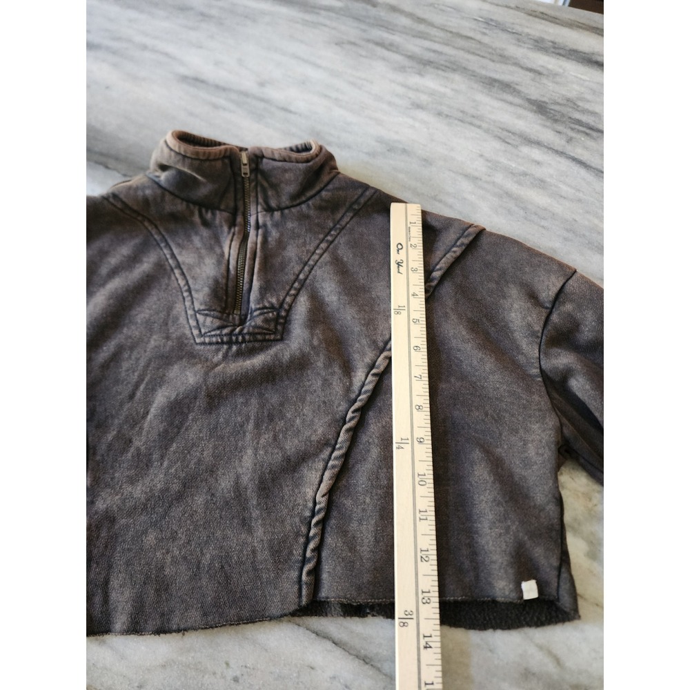 Out From Under Urban Outfitters Brown Mineral Wash Cropped Quarter Zip Pullover - Picture 6 of 8